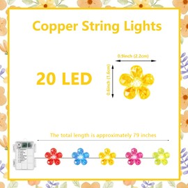 Flowers Fairy String Lights,6.56 ft 20 LEDs Waterproof Copper Wire Fairy Butterflies Twinkle String Decorative Lights for Bedroom Summer Garden Yard Landscape Wedding Party (Colorful Flower)