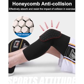 SUJAYU 2 Pack Basketball Knee Pads Sleeves, Honeycomb Anti Collision Knee Pads Leg Compression Sleeves, Outdoor Sports Sleeves for Skating Wrestling S
