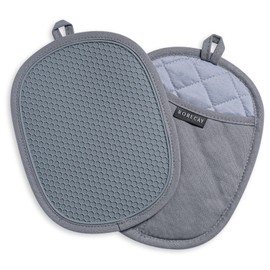 2-Pack Silicone Pot Holders for Kitchen Heat Resistant up to 500°F, Non-Slip Large Hot Pads with Pocket, Quilted Liner Trivets for Countertops Hot Pots and Pans (Gray)