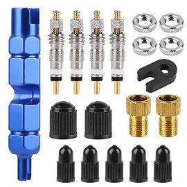 EEEKit 18 Piece Presta Valve Core Set, Valve Core Remover Tool Kit,Brass Presta Valve Adapter & Valve Core Remover Caps Rim Nuts Kit,Presta Valve Core Replacement Set for Bicycles and Mountain Bikes