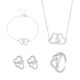 EPCDBBRT 1 Piece of Ring, 1 Piece of Necklace, 1 Piece of Bracelet, 1 Pair of Earrings, Women's Jewelry Set, Jewelry Set, 1 Set of Double Heart Jewelry, Clothing Accessories Decoration