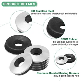 M METERXITY 60-Pack EPDM Bonded Sealing Rubber Washers, 304 Stainless Steel #8 x 3/8" OD Neoprene Rubber Washer Gasket for Bolts/Screws/Machinery/Ships/Roof
