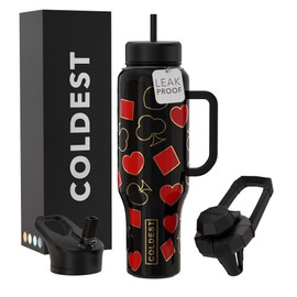 Coldest 40 oz Tumbler with Handle and Straw - 100% Leak Proof Insulated Tumbler with Lid and Straw (3 Lids) - Stainless Steel Tumblers for Women & Men - Cup Holder Friendly Base, 46 oz (Stealth Black)