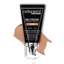 bellapierre BB Cream with SPF 20 - Tinted Sunscreen, Concealer, Matte Foundation, & Moisturizing Face Cream | Lightweight Formula + Pump Top Applicator | Non-Toxic & Paraben Free - 48 ML - Dark