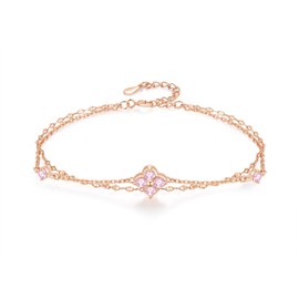 PHNIBIRD Clover Bracelet 925 Sterling Silver Dainty Love Friendship Birthstone Bracelet Lucky Four-Leaf Clover Jewellery for Women and Girls, 16 + 3 cm, Sterling Silver, Cubic Zirconia