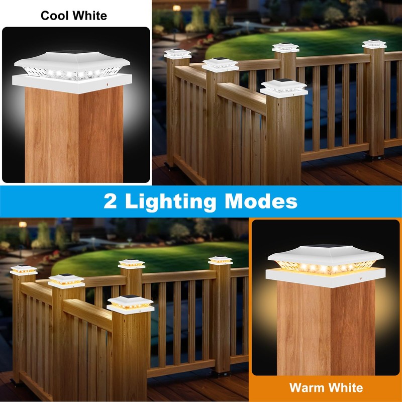 5x5 Solar Post Cap Lights Outdoor, 6 Pack 2 Modes