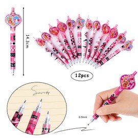 Bar-bi Retractable Gel Pen, 0.5 mm Barbi Princess Gel Pen, Cartoon Gel Pens, Ballpoint Pen Set, Black Writing Retractable Gel Pen for School, Children, Gift, Stationery Accessories, Pack of 12