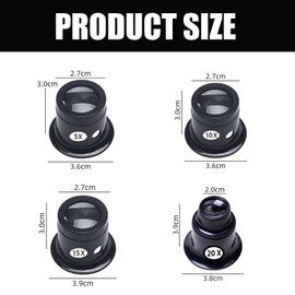 4PCS Jewellers Loupe Eye Loupe Magnifier Jewellers Loop Jewellers Magnifying Glass Watchmakers Eye Glass Professional Monocular Loupe Magnifie Watch Jewelry Experimental Repair Tool(5x 10x 15x 20x)