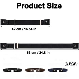 Pack of 3 Children's Belts Without Buckle, Children's Belt Without Buckle, Adjustable Stretch Belt Without Buckle for Boys Girls Unisex, Elastic Children's Belt Boys for School Uniform Jeans, black