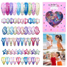 INSKIDS 60 pcs Lovely Girl Hair Clips Set, Pastel Colours, Stars Hearts and Flowers Shapes, Decorative Pearl Details