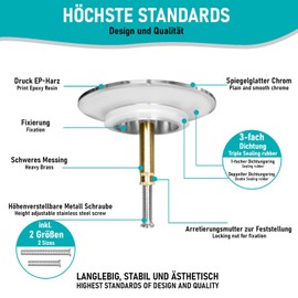 arteneur® Universal Bath Plug with Map Motif, Triple Seal, Adjustable, Rustproof, Extra Heavy for Stable Hold, Plug Bath Accessories