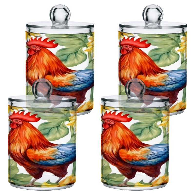 Zhirexin Sunflower Rooster 2PC Airtight Transparent Plastic Storage Jar, Food