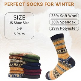 Mason Life Women Wool Socks, 5 Pairs Wool Socks Vintage Winter Socks Socks for Women, Warm Cozy Socks Fuzzy Socks Thick Socks Christmas Gifts for Women Men Wife Girlfriend