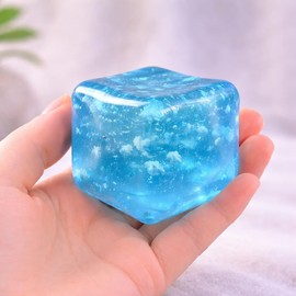Sugar Ball Squishy, Soft Squishy Stress Ball for Stress Relief, Crunchy Tactile Squeeze Ball for Desk, Office and Home Use for Adults (Blue Cube, 2.4 in)
