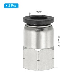 PATIKIL Female Straight Tubing Push to Connect Fittings, 2 Pack Female Straight 3/8 Inch Tube OD x 1/8 Inch NPT Thread Push to Connect Fittings for Air Water