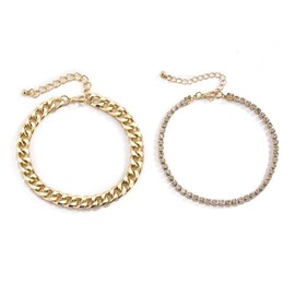 Tennis Cuban Link Anklets for Women Tennis Anklet Ankle Chain Gold Layered Ankle Bracelets Summer Beach Anklets Rhinestone Chunky Ankle Bracelet Foot Chain