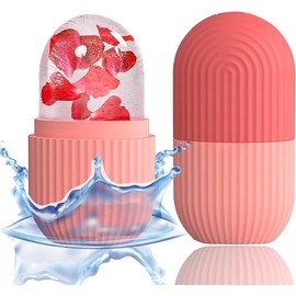 Ice Roller Massager for Face, Eyes and Neck, Natural Toning and Skin Care, Eliminates Eye Bags, Relieves Migraines Cubes Facial enhance skin - Color: Pink