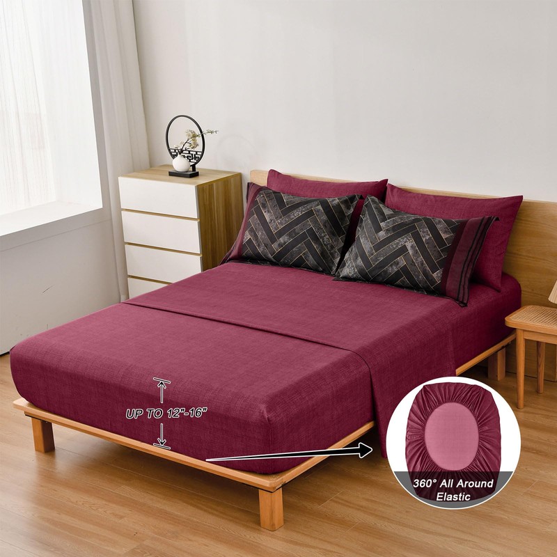 Luxudecor Burgundy Comforter Set Queen Size 7 Pieces Red and