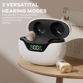 16-Channel True Hearing Aids, Virtually Invisible OTC Hearing Aids for Seniors with Noise Reduction, No Whistling Digital Hearing Aids with Feedback Cancellation, Comfort Design (Beige)