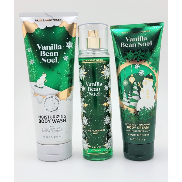 Bath & Body Works - Vanilla Bean Noel - Bundle -3 items - Moisturizing Body Wash, Ultimate Hydration Body Cream and Fine Fragrance Mist - Winter 2021
