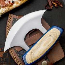 Morf Steelware Handmade Ulu Knife/Pizza Cutter - High Carbon Steel Knife for Indoor/Outdoor Camping Kitchen - Custom Blade for Chef - Versatile Cutlery