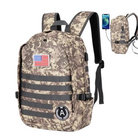 SARHLIO Camo Backpack 35L Military Backpacks with USB Charging Port, Special Letter K Logo 17 Inch Camouflage Army Backpack for Men Camping Hiking Hunting