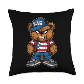Cute Teddy Bear Puerto Rico Flag Boricua Puerto Rican Throw Pillow