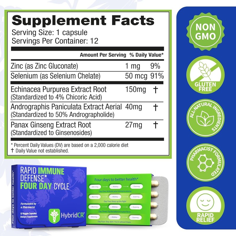 HybridCR Rapid Immune Support Supplement Pharmacist Formulated Natural Herbal Formula