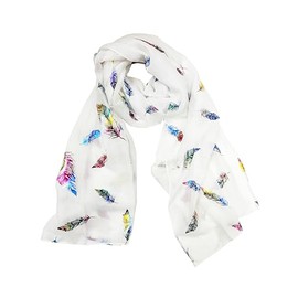 Zac's Alter Ego Long Lightweight Women's Metallic Rainbow Feather Foil Effect Printed Scarf