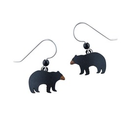 Sienna Sky Hand Painted Black Bear Dangle Earrings, Sterling Silver Ear Wires, Black Bear, Metal