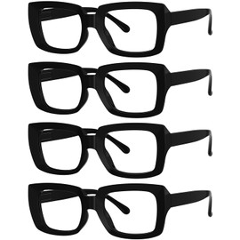 Eyekepper Pack of 4 Stylish Glasses for Women - Black Oversized Square Glasses +1.50