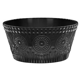 Boston International Vintage-Inspired Glass Serving Bowl with Embossed Floral Pattern for Salad Snacks Dinner, Small 4.75" x 2.25", Black Codi