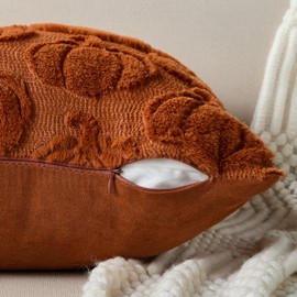 DFXSZ Fall Pillow Covers 18x18 Set of 2 Fall Decorations Autumn Rust Pumpkin Throw Pillow Cases Soft Plush Faux Fur Wool Couch Cushion Case for Chair Sofa Living Room Home Decor PTK045D18