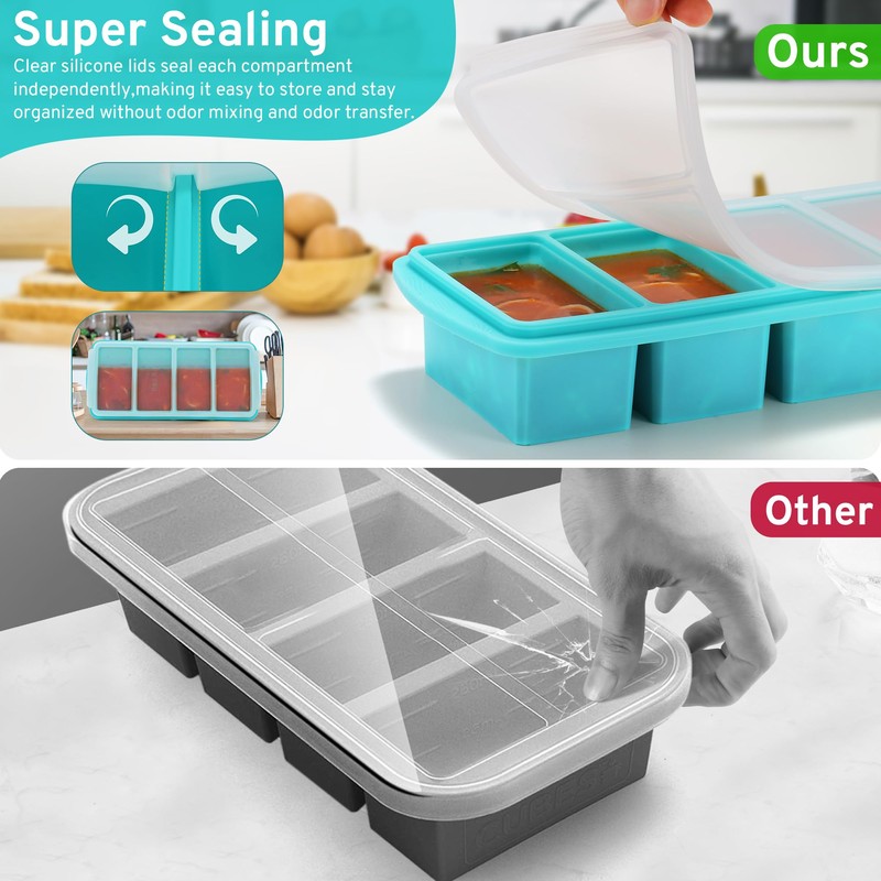 Silicone Freezer Tray with Lid - 1 Cup Silicone Food