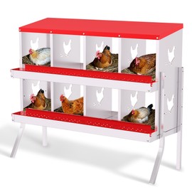 Chicken Nesting Box, 8 Hole Chicken Nesting Box with Legs, Metal Chickens Laying Boxes with Perch, Metal Roll Away Eggs Laying Boxes, Versatile Wall Mount or Free Standing for Chickens