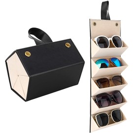 Sxspace Glasses Organiser, Glasses Storage/Presentation, Travel Sunglasses, Glasses Box for Storing 5 Glasses, Portable Glasses Case for Men and Women, black-beige