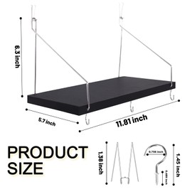 2-Pack Cubicle Shelf For Fabric Walls With Hooks：12x6.0in Black Wooden Cubicle Shelf Hanging Organizer Silver shelves Accessories Office Stylish Ations cubical Decorations For Women Desk work storage