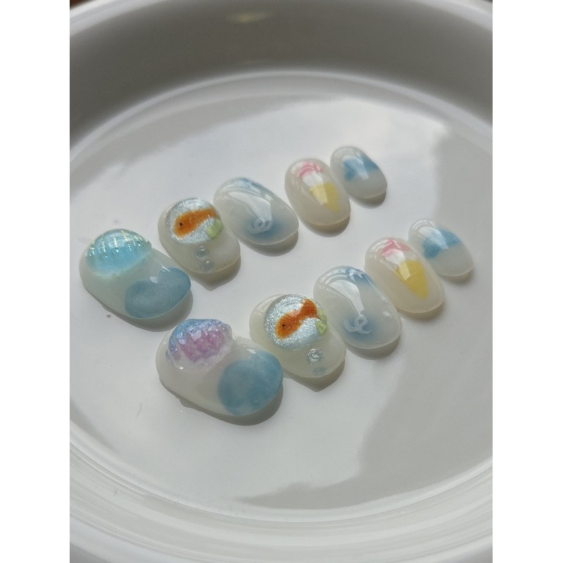 [Summer Scent Solsol] Goldfish Tank Handmade Nail Tips Summer Nail