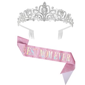 Juego de faja y corona para el día de la madre, con tiara, regalo del día de la madre, tiara de cumpleaños y reina para mujeres, decoración de fiesta de mamá, elegante juego de corona, Regular