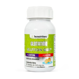 GLUTION GSH | Glutation con, Curcuma, Açai, Vitaminas C, E, B12. Presentacion con 60 Tabletas de 550 mg c/u TECNUTRITIONS. Apoyo a las celulas en contacto con radicales libres.