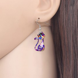 TIZURO Acrylic Cute Colorful Cat Earrings Fun Cartoon Kitten Pets Animals Dangle Novelty Jewelry For Women cat Lovers Mom Charms Party Gifts (Purple)