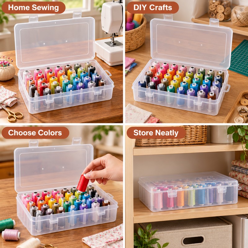 42-Spool Sewing Thread Organizer Box for Craft Storage – Portable