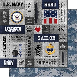 Scrapbook Customs 30432 Navy and Faux Metal Rivets 12 x 12 Double-Sided Scrapbook Paper - 1 Sheet