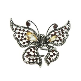 Women's Dark Grey Vintage Look Metal Diamante Crystal Small 6 cm Hair Clip Flat Butterfly (Copper)