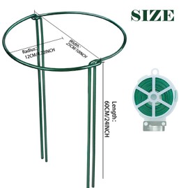 AGOLEAM 12 Packs Plant Support Stake, 10" W x 24" H Thickened 5mm Half Round Metal Garden Plant Stake, Green Plant Support Ring, Border Support for Indoor Outdoor Plants, Vegetable, Flowers