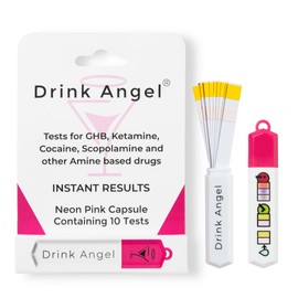 Drink Angel Drink Angel Drink Spike Test Kits - 10 Pack Discreet On-The-Go Drug Testing Kits for Ketamine and GHB | Clinically Tested Drug Tests | Anti Spike Tests | Drink Spiking Prevention (Neon Pink)