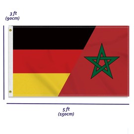 Large 90 x 150 cm Morocco Germany Flag, Large 150D German Moroccan Friendship Banner, Durable Doube Side Print Decor Brass Eyelets Large Morocco