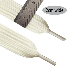 Olukssck 2 Pairs 20 mm Wide Flat Shoelaces, Tear-Resistant Replacement Shoe Laces for Trainers, Sports Shoes, Trainers, Casual Shoes, Cream, 140 cm