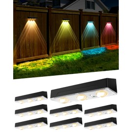 2025 Upgraded Solar Fence Lights Outdoor 8 Pack, 3000K-6000K Solar Deck Lights 30H Runtime, 12 RGB Modes Solar Powered Wall Lights IP65 Waterproof Auto On/Off for Backyard, Patio, Step, Gutter 3 Lens
