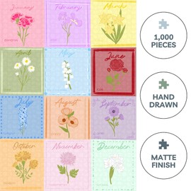 Theo's Puzzles Birth Month Flower Puzzles for Adults 1000 Pieces - Smooth Edged, High Resolution Puzzle; Matte Finished, Zero Dust Jigsaw Puzzle